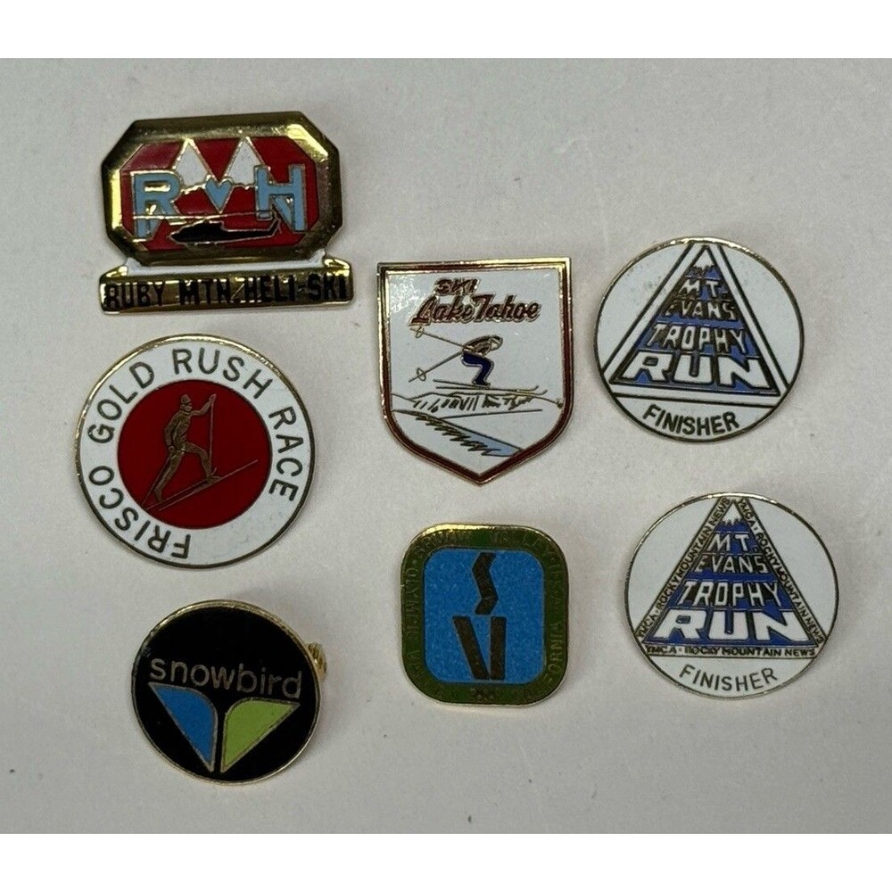 7 VTG Ski Enamel Pin Mix Lot Ruby Mtn Frisco Gold Rush Squaw Valley Tahoe Evans